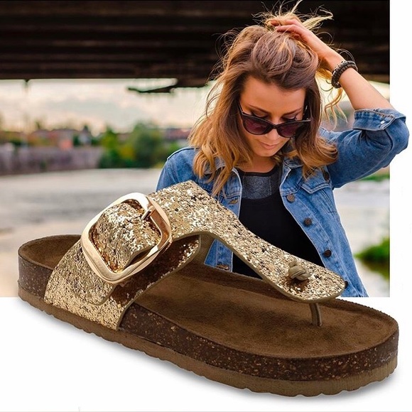 Libby | Gold Glitter Buckle Sandal - Picture 3 of 3